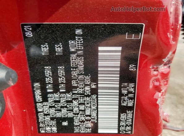 JTJSARBZ1M2203346 2021 LEXUS NX Red VIN կոդի պիտակի տեսք
