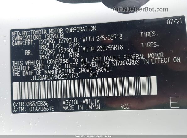 JTJSARBZ3M2201873 2021 LEXUS NX 300 White Widok komory silnika
