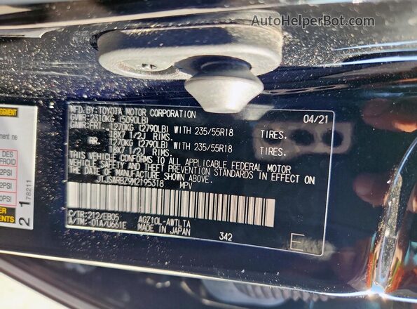 JTJSARBZ9M2195318 2021 LEXUS NX Black Widok naklejki z numerem VIN