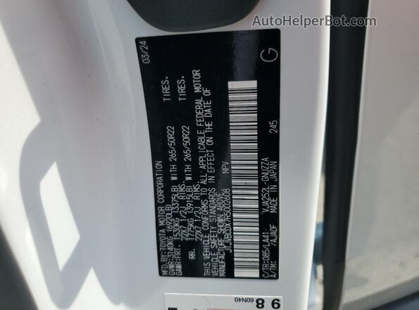 JTJVBCDX7R5002608 2024 LEXUS GX White VIN կոդի պիտակի տեսք