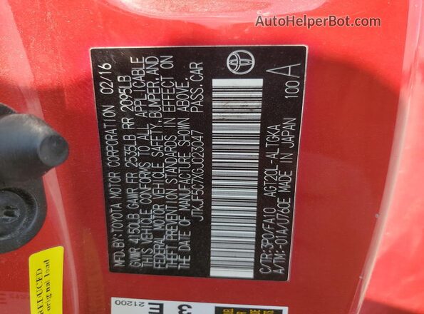 JTKJF5C7XGJ023047 2016 TOYOTA SCION Red Вид підкапотного простору
