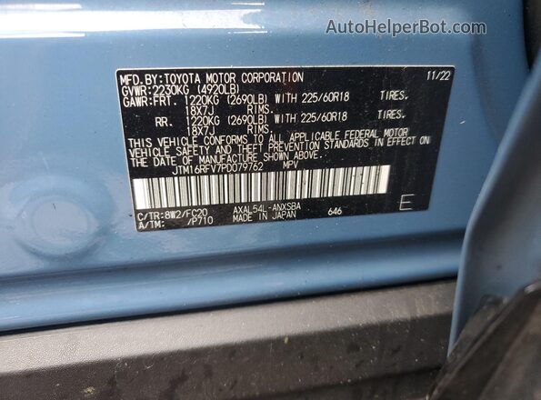 JTM16RFV7PD079762 2023 TOYOTA RAV4 Синий Вид наклейки с VIN-кодом