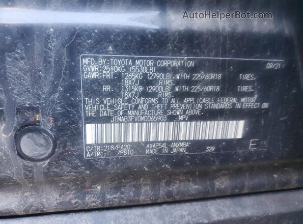 JTMAB3FV0MD065903 2021 TOYOTA RAV4 Black VIN კოდის სტიკერის ხედი
