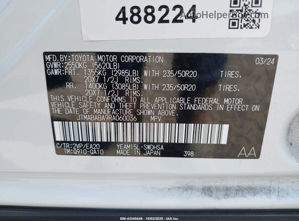 JTMABABA9RA060036 2024 SUBARU SOLTERRA White Vista del compartimento del motor