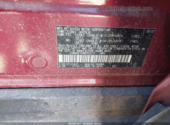 JTMB6RFV0ND052677 2022 TOYOTA LE Maroon Вид підкапотного простору