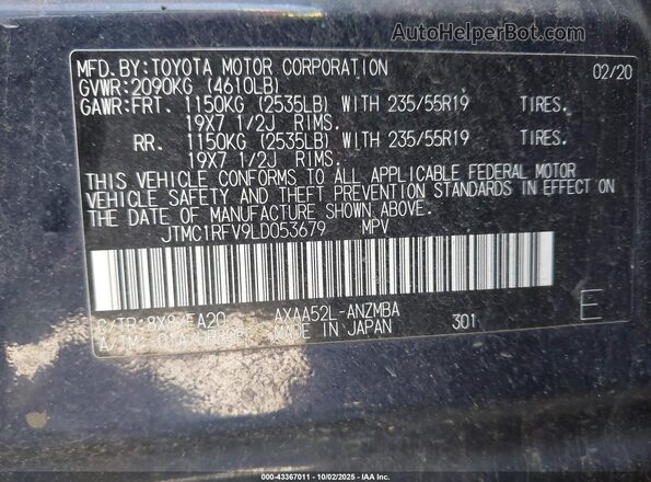 JTMC1RFV9LD053679 2020 TOYOTA LE Dark Blue ძრავის განყოფილების ხედი