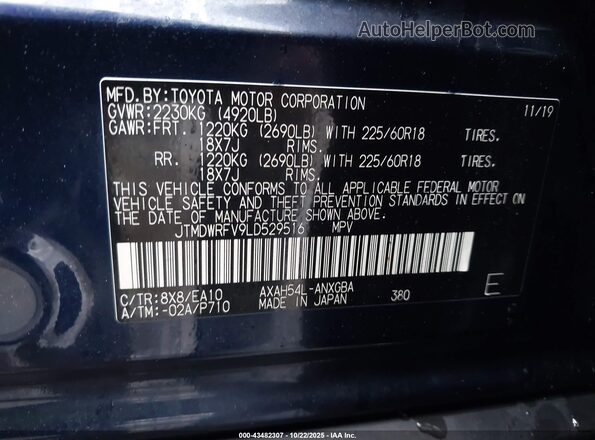 JTMDWRFV9LD529516 2020 TOYOTA LIMITED Dark Blue 