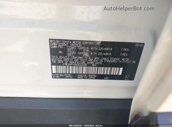 JTME6RFV6ND522238 2022 TOYOTA RAV4 HYBRID White Engine compartment view