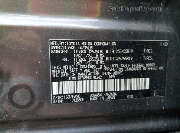 JTMN1RFV8MD078342 2021 TOYOTA LIMITED Gray Vista de la etiqueta del VIN