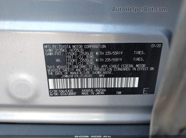 JTMN1RFV9LD528045 2020 TOYOTA LIMITED Silver Вид підкапотного простору