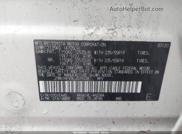 JTMN1RFV9LJ039338 2020 TOYOTA LIMITED White Շարժիչի բաժամունքի տեսք