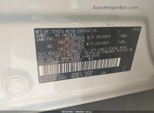 JTMY1RFV9LJ022259 2020 TOYOTA LIMITED White Շարժիչի բաժամունքի տեսք