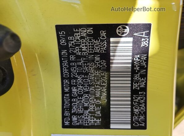 JTNKARJE2GJ511049 2016 TOYOTA SCION Yellow Вид наклейки з VIN-кодом