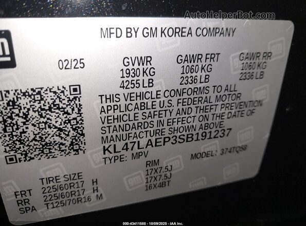 KL47LAEP3SB191237 2025 BUICK OTHER Black Vista del compartimento del motor