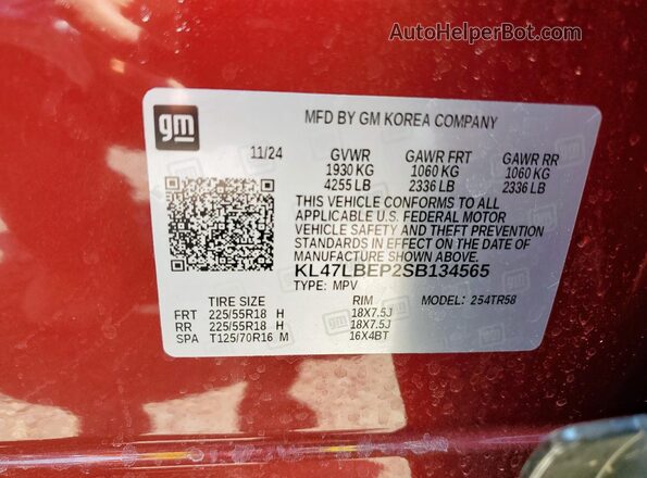 KL47LBEP2SB134565 2025 BUICK OTHER Red VIN კოდის სტიკერის ხედი