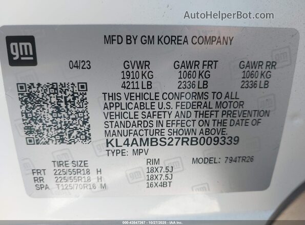 KL4AMBS27RB009339 2024 BUICK ENCORE White Engine compartment view