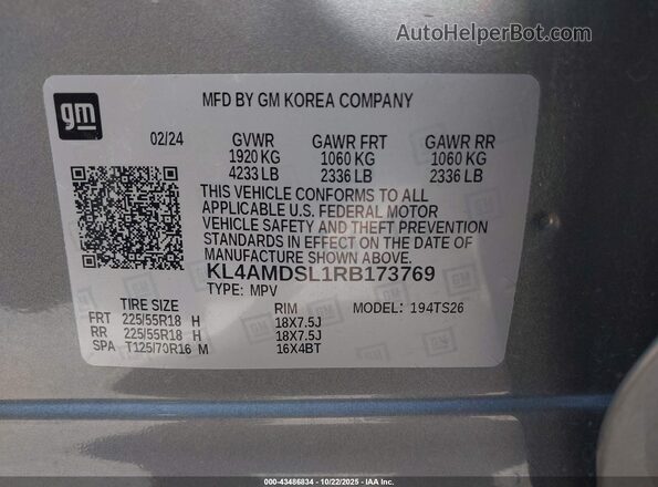 KL4AMDSL1RB173769 2024 BUICK ENCORE Silver Engine compartment view