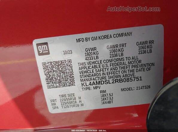 KL4AMDSL2RB085751 2024 BUICK ENCORE Orange Vista del compartimento del motor