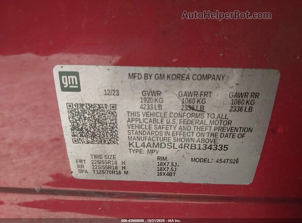 KL4AMDSL4RB134335 2024 BUICK ENCORE Red Vista del compartimento del motor