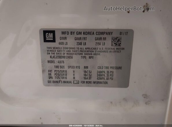 KL4CJ2SB2HB124656 2017 BUICK ENCORE White Vista del compartimento del motor