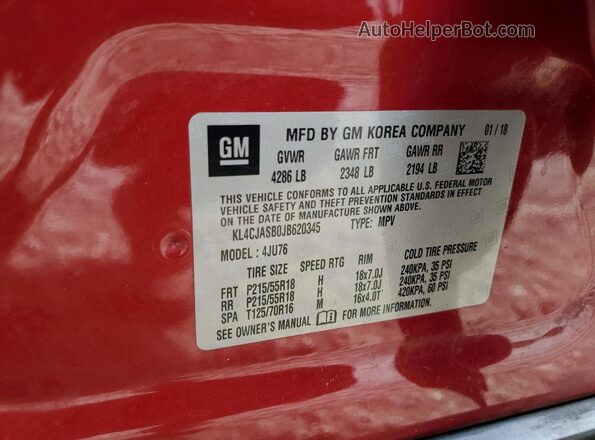 KL4CJASB0JB620345 2018 BUICK ENCORE Maroon 