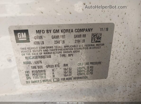 KL4CJASB1KB807448 2019 BUICK ENCORE White Widok komory silnika