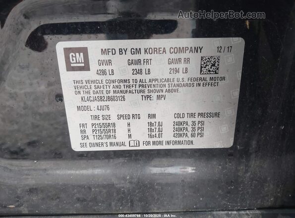 KL4CJASB2JB603126 2018 BUICK ENCORE Black 