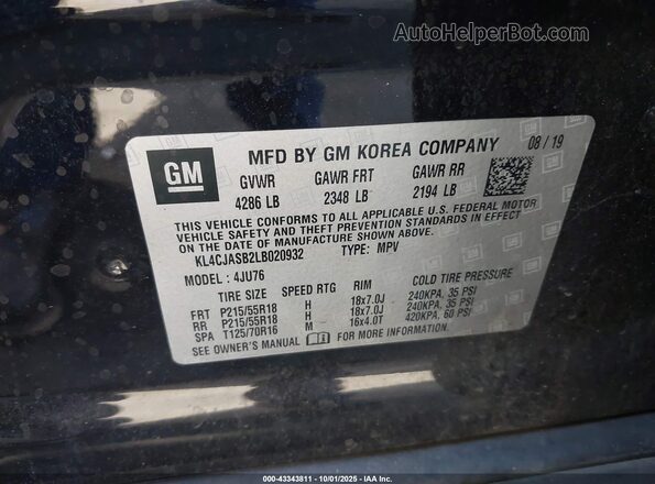 KL4CJASB2LB020932 2020 BUICK ENCORE Black Engine compartment view