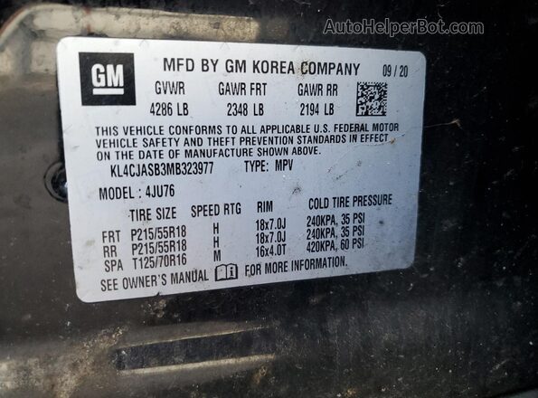 KL4CJASB3MB323977 2021 BUICK ENCORE Black Widok naklejki z numerem VIN