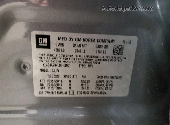 KL4CJASB4LB040082 2020 BUICK ENCORE Gray Շարժիչի բաժամունքի տեսք