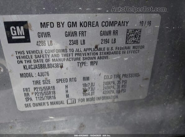 KL4CJASB8LB043812 2020 BUICK ENCORE Blue Engine compartment view