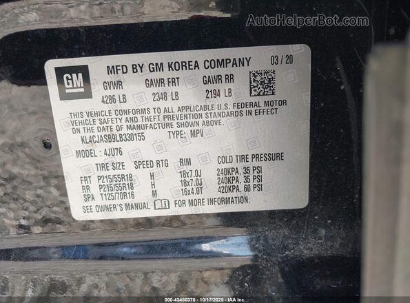 KL4CJASB9LB330155 2020 BUICK ENCORE Black Engine compartment view