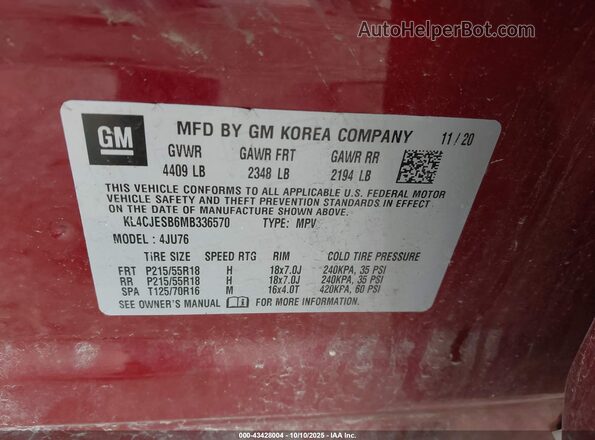 KL4CJESB6MB336570 2021 BUICK ENCORE Red 