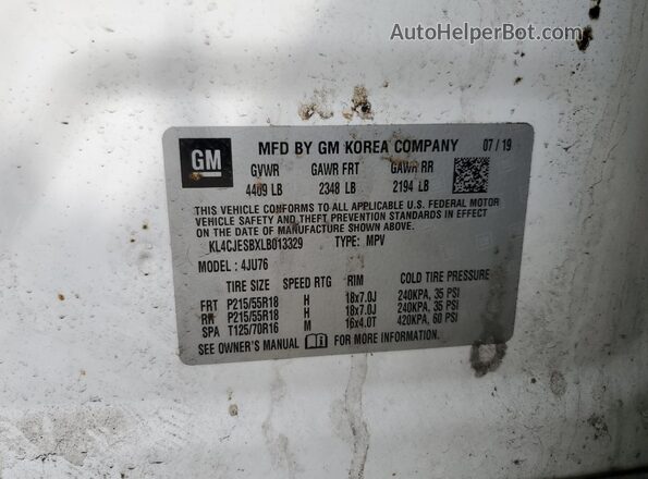 KL4CJESBXLB013329 2020 BUICK ENCORE White VIN sticker view