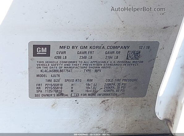 KL4CJASB9LB077547 2020 BUICK ENCORE White Widok komory silnika