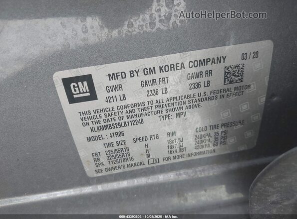 KL4MMBS29LB112248 2020 BUICK ENCORE Gray Engine compartment view