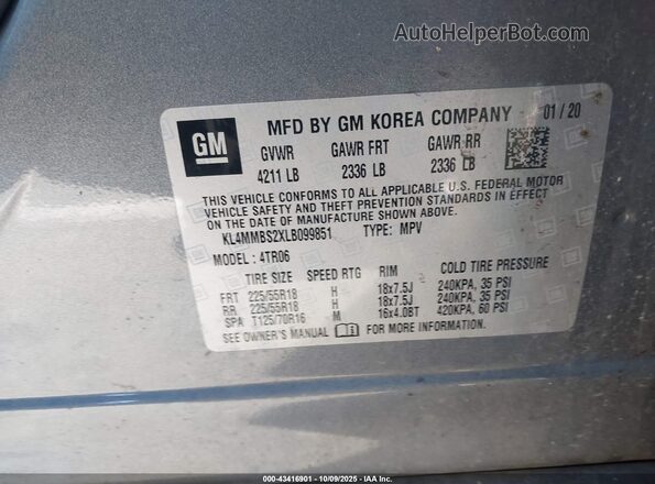 KL4MMBS2XLB099851 2020 BUICK ENCORE Gray Շարժիչի բաժամունքի տեսք