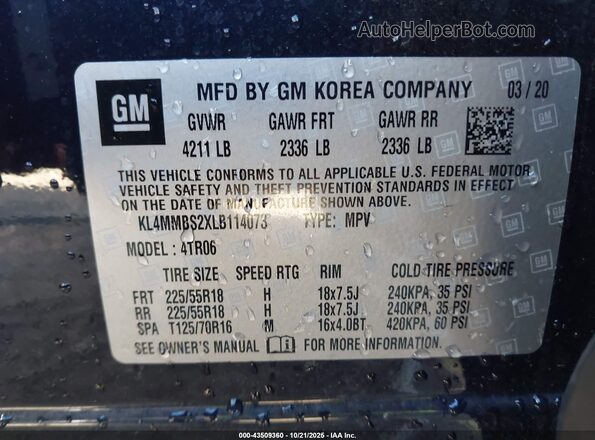 KL4MMBS2XLB114073 2020 BUICK ENCORE Dark Blue Вид підкапотного простору