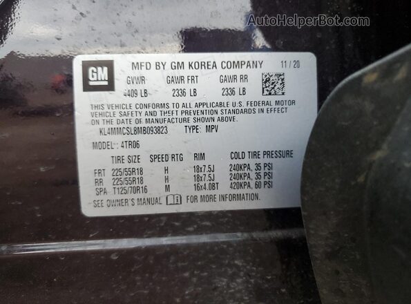 KL4MMCSL8MB093823 2021 BUICK ENCORE Burgundy Vista de la etiqueta del VIN