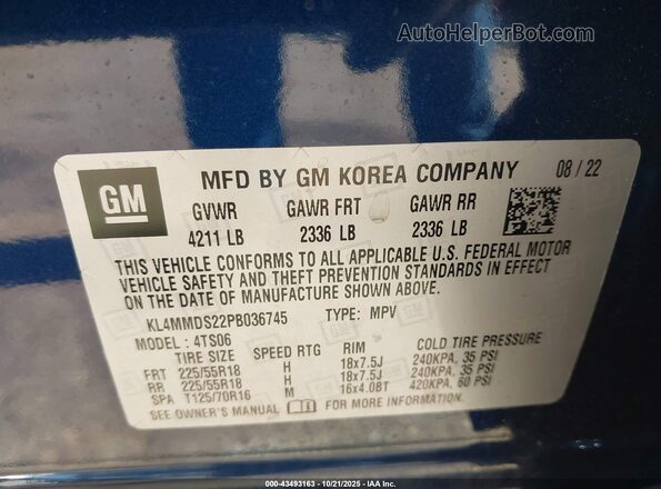 KL4MMDS22PB036745 2023 BUICK ENCORE Blue Widok komory silnika