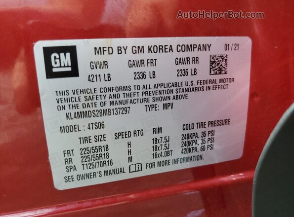 KL4MMDS28MB137297 2021 BUICK ENCORE Maroon VIN կոդի պիտակի տեսք