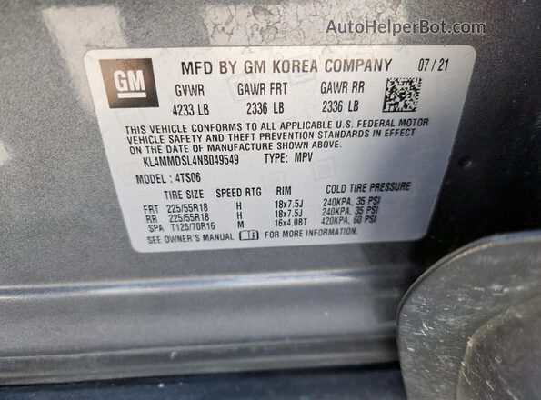 KL4MMDSL4NB049549 2022 BUICK ENCORE Серый Панорамный вид салона 360°