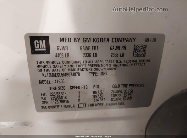 KL4MMESL5MB074870 2021 BUICK ENCORE Белый Вид подкапотного пространства