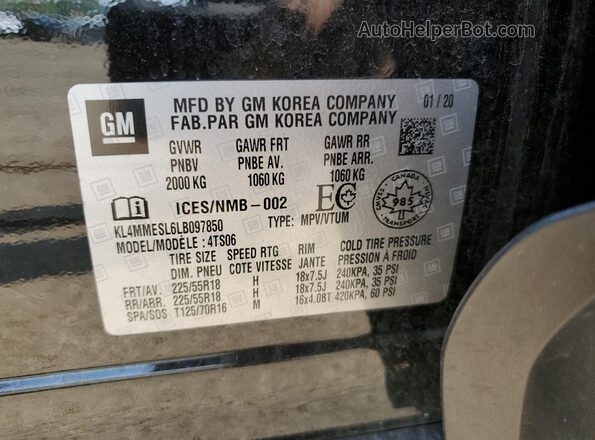 KL4MMESL6LB097850 2020 BUICK ENCORE Black Engine compartment view