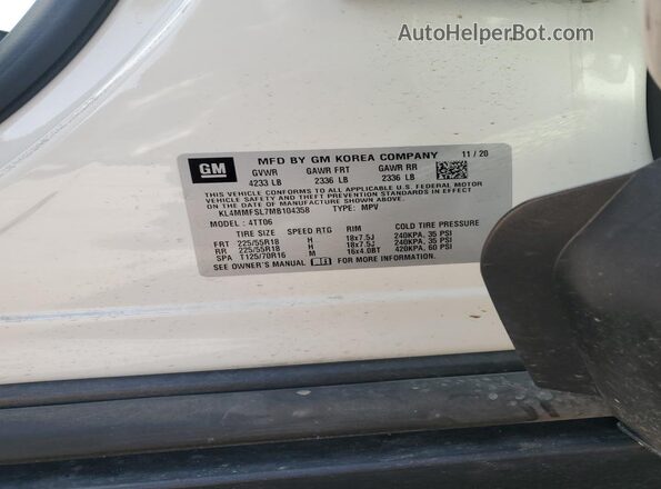 KL4MMFSL7MB104358 2021 BUICK ENCORE White VIN կոդի պիտակի տեսք