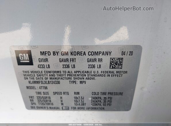 KL4MMFSLXLB124330 2020 BUICK ENCORE White Вид підкапотного простору