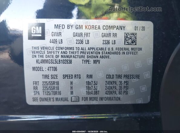 KL4MMGSL5LB102838 2020 BUICK ENCORE Black Engine compartment view