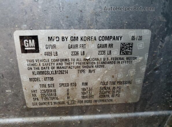 KL4MMGSLXLB126214 2020 BUICK ENCORE Gray Engine compartment view