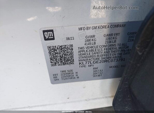 KL77LGE20RC073791 2024 CHEVROLET TRAX White Engine compartment view