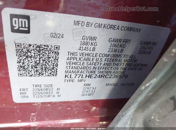 KL77LHE24RC236576 2024 CHEVROLET TRAX Red Widok komory silnika
